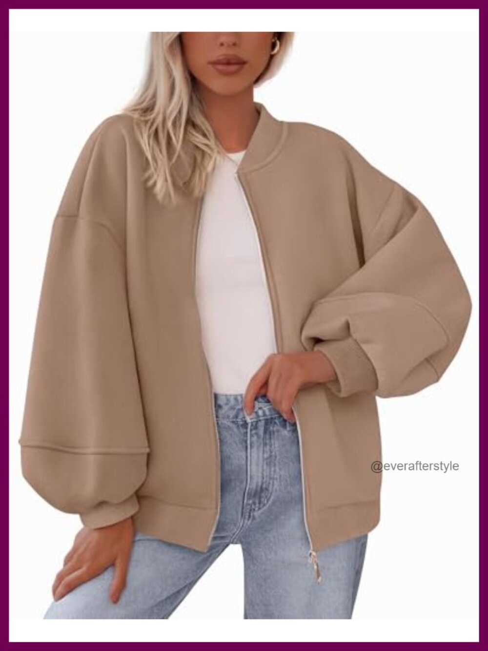 Oversized Zip Up Sweatshirt Bomber Jacket Loose Fit Casual